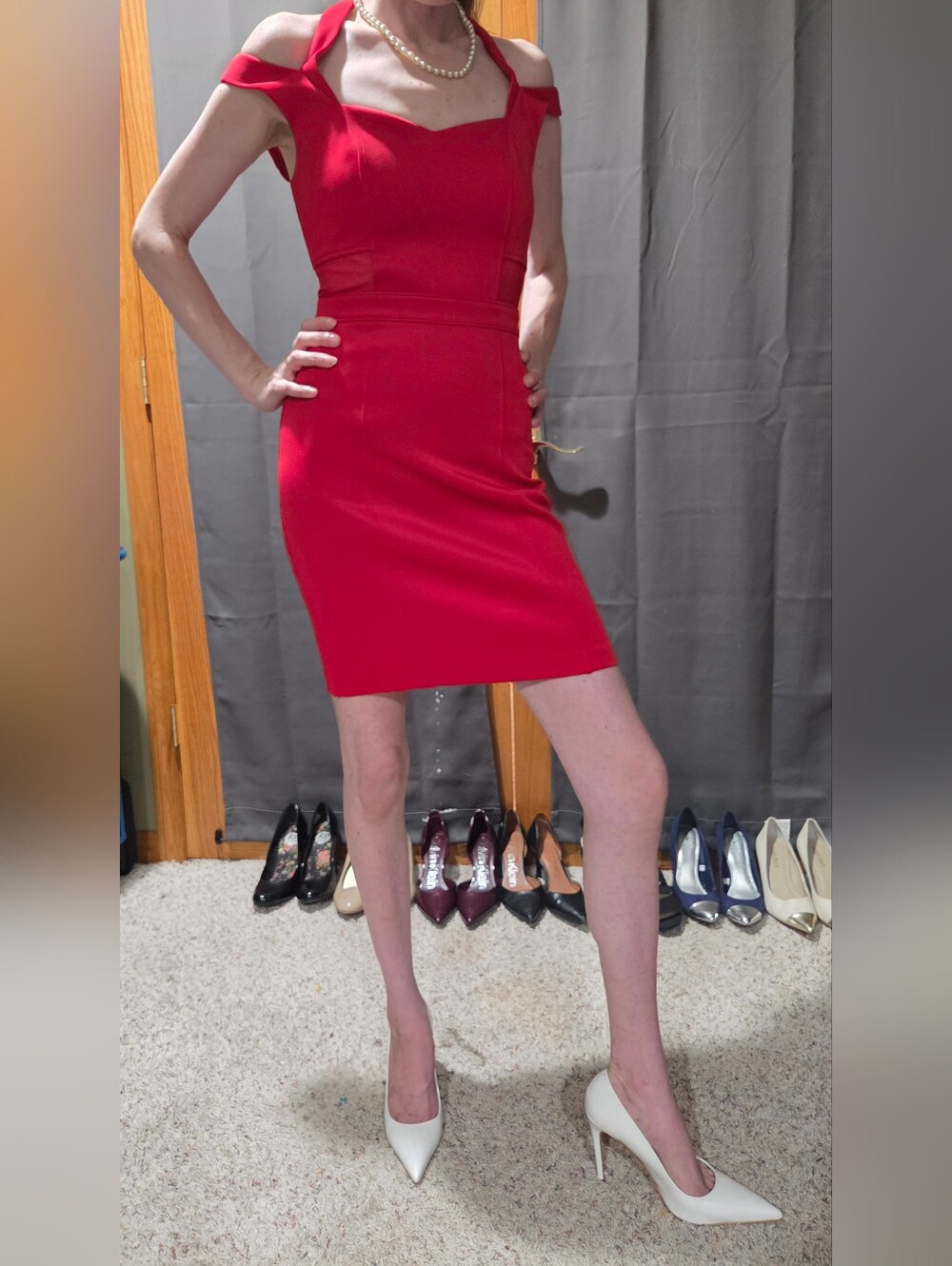 Red Guess Cold-Shoulder Sheath Dress